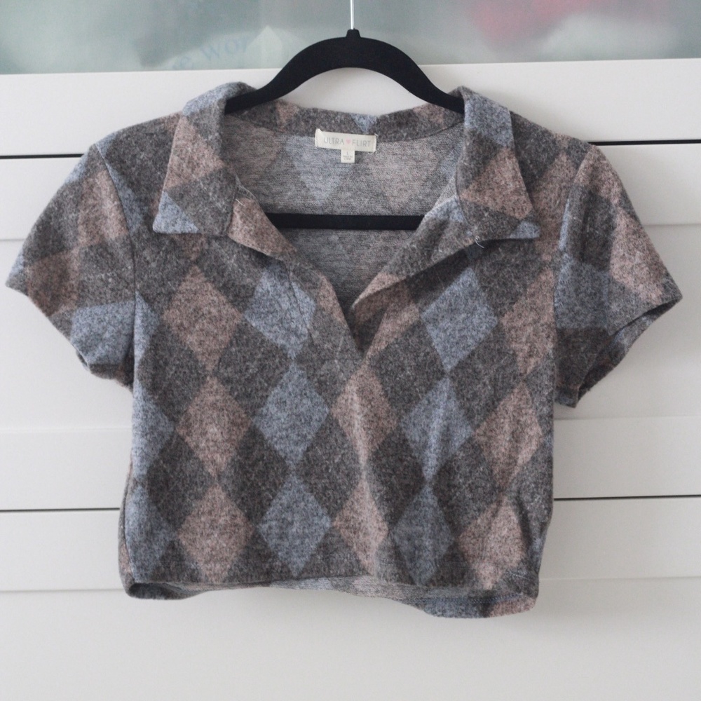 Checkered Cropped Shirt and Short Skirt Matching Set